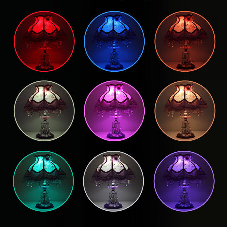 European Style Wedding Fabric Glass 1-Light Table Lamp Cuvalon