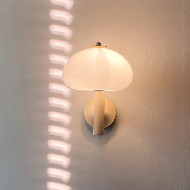 Nordic Vintage Milk White Glass Dome Mushroom 1-Light Wall Sconce Lamp Cuvalon