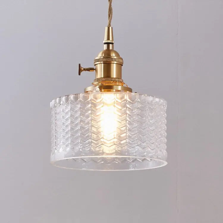 Japanese Vintage Brass Glass Round Jar 1-Light Pendant Light Cuvalon
