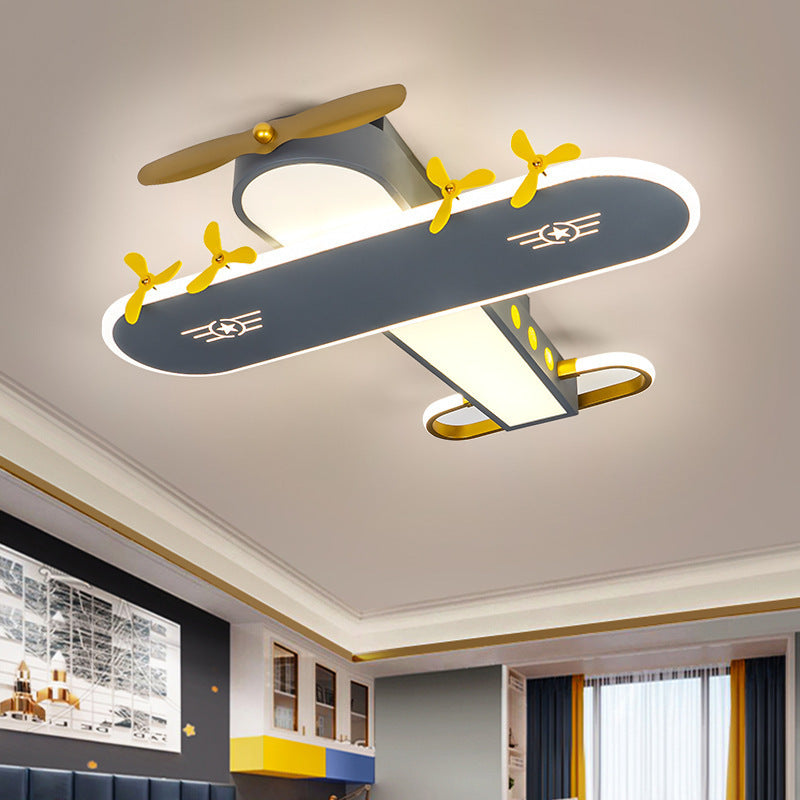 Contemporary Creative Kids Airplane Iron LED Flush Mount Ceiling Light For Bedroom Cuvalon