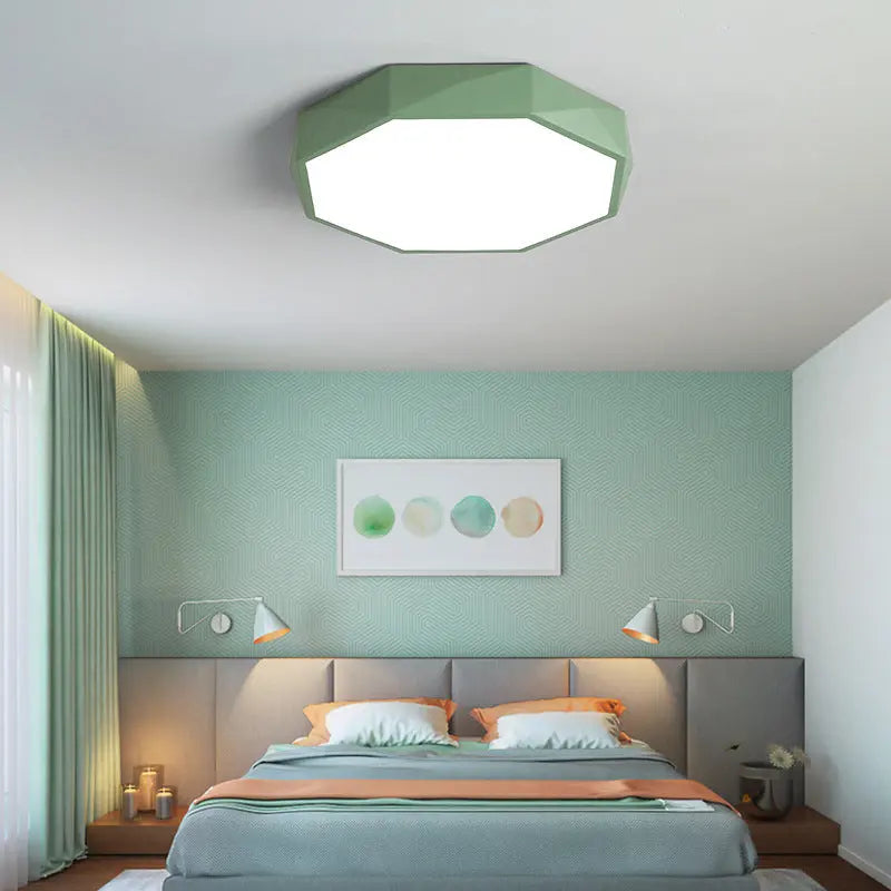 Nordic Macaron Diamond Geometry Iron Acrylic LED Flush Mount Ceiling Light Cuvalon