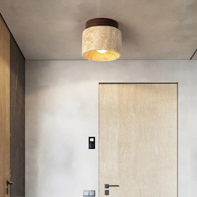 Traditional Vintage Round Travertine 1-Light Flush Mount Ceiling Light For Hallway Cuvalon