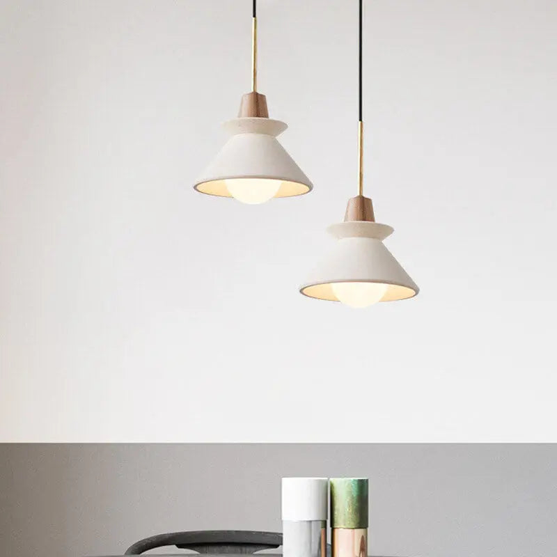 Nordic Minimalist White Cement 1-Light Tapered Pendant Light Cuvalon