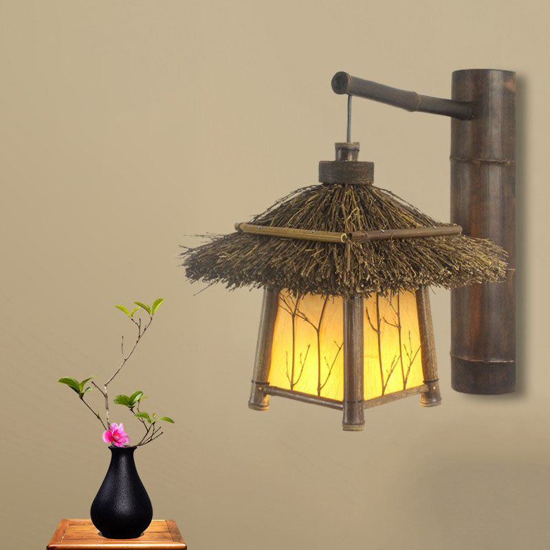 Traditional Rustic Cottage Bamboo 1-Light Wall Sconce Lamp For Outdoor Patio Cuvalon
