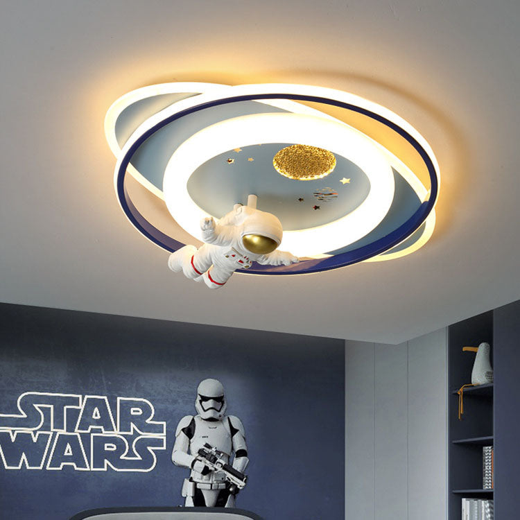 Modern Creative Kids Iron Cartoon Astronaut Rocket LED Flush Mount Ceiling Light Cuvalon
