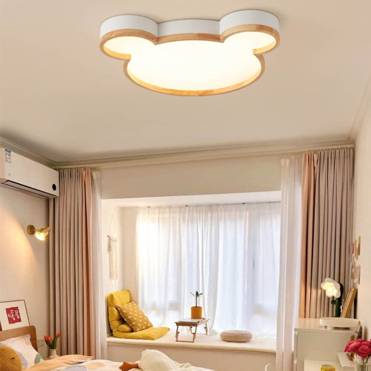Nordic Wood Bear Shape LED Kids Flush Mount Ceiling Light Cuvalon