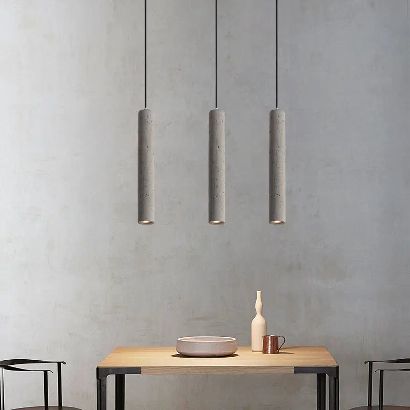 Contemporary Industrial Cylindrical Rough Texture Cement 1-Light Pendant Light For Living Room Cuvalon