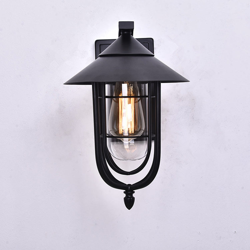 Contemporary Industrial Human Sensing Iron Glass 1-Light Outdoor Wall Sconce Lamp For Garden Cuvalon