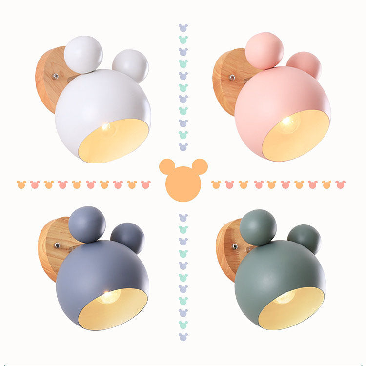 Nordic Cartoon Bear Dome 1-Light Kids Wall Sconce Lamp Cuvalon