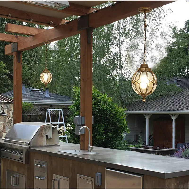 Traditional European Waterproof Aluminum Iron Glass Ball 1-Light Pendant Light For Outdoor Patio Cuvalon