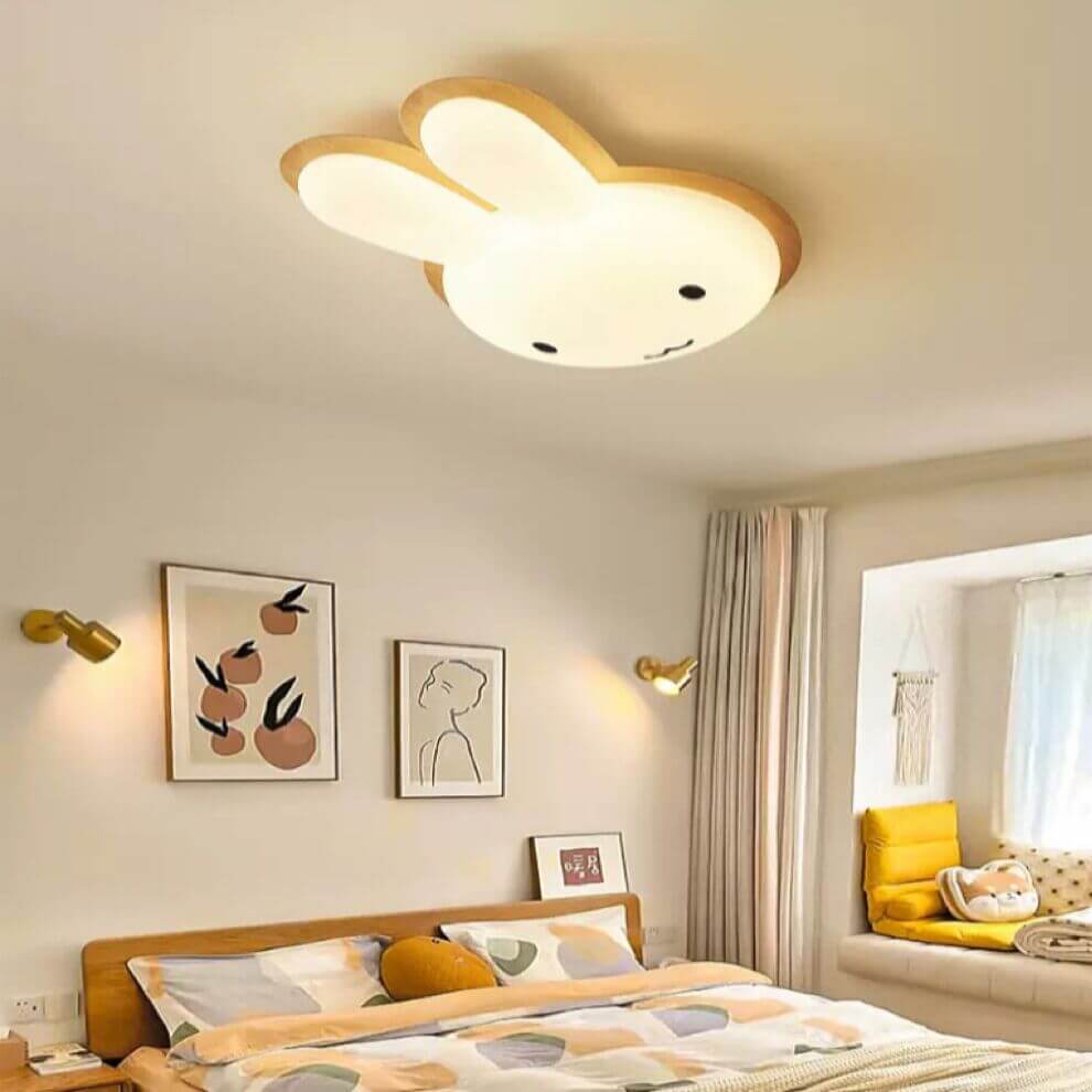 Modern Funny Bunny Kids Iron Acrylic LED Flush Mount Light Cuvalon