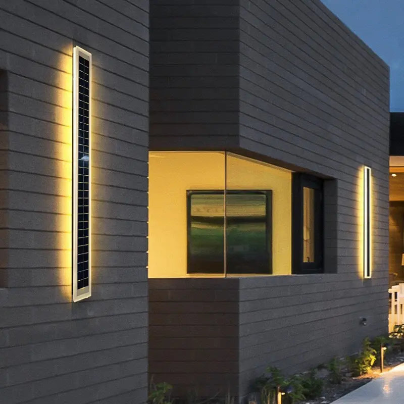 Minimalist Outdoor Solar Rectangular Strip Waterproof Patio LED Wall Sconce Lamp Cuvalon