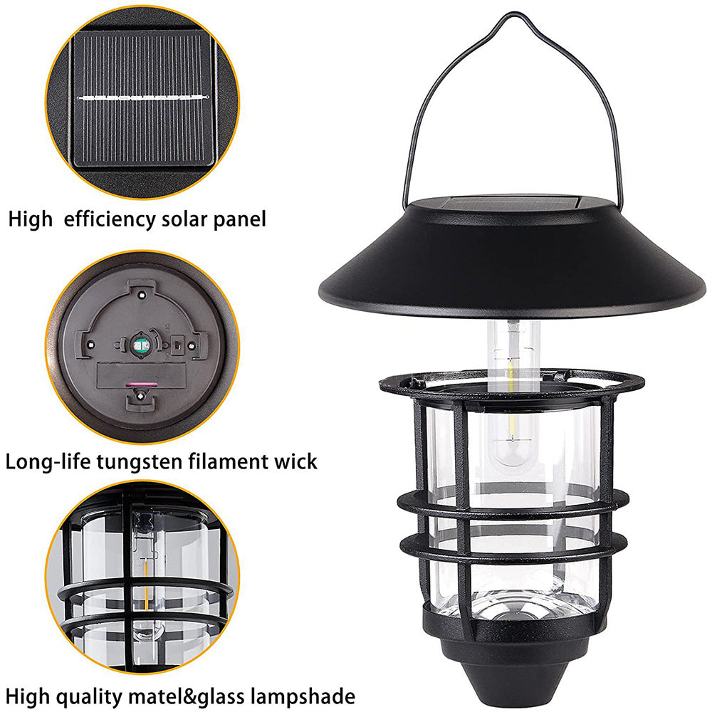 Contemporary Retro Solar Waterproof Aluminum Glass Lantern Cylinder 1-Light Hanging Wall Sconce Lamp For Outdoor Patio Cuvalon