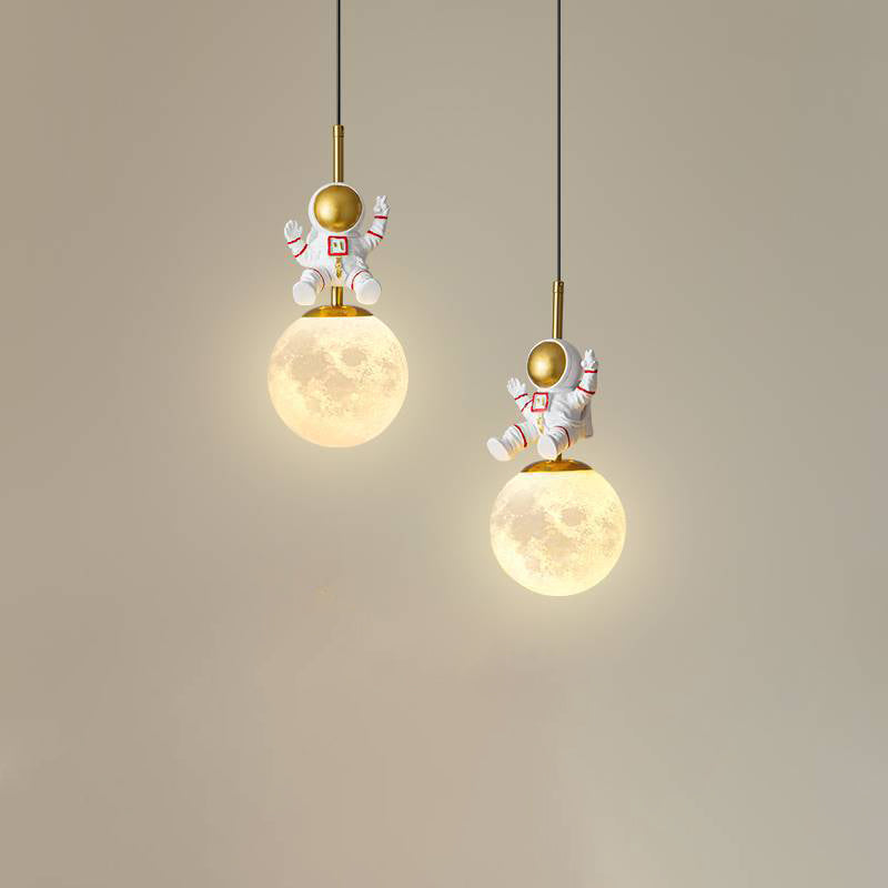 Contemporary Nordic Kids Orb Astronaut Iron Resin 1-Light Pendant Light For Bedroom Cuvalon