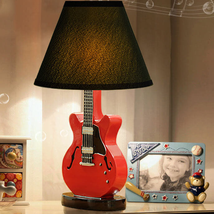 Cartoon Creative Fabric Shade Guitar 1-Light Table Lamp Cuvalon
