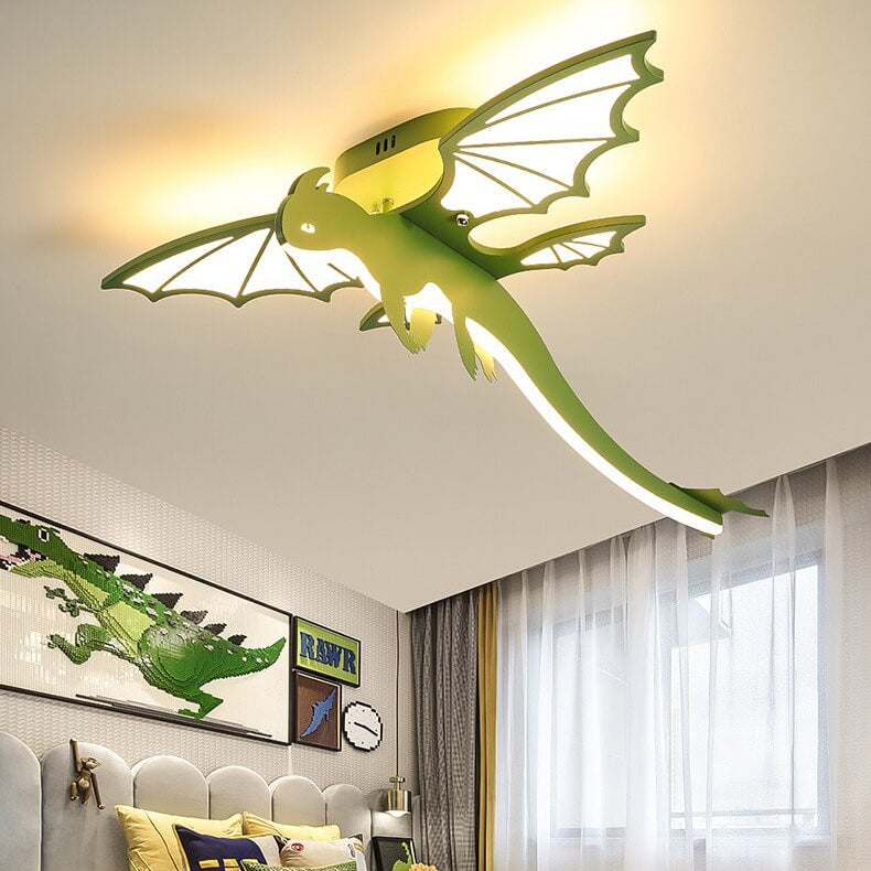 Contemporary Creative Acrylic Cartoon Dinosaur LED Semi-Flush Mount Ceiling Light For Bedroom Cuvalon