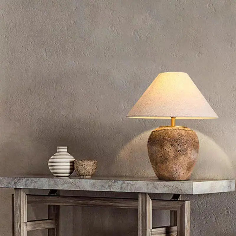 Modern Shabby Chic Cone Fabric Ceramic Jar 1-Light Table Lamp For Bedroom Cuvalon