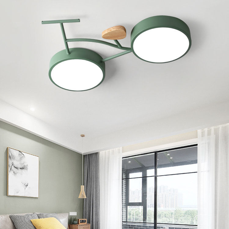 Contemporary Creative Bicycle Acrylic Wood LED Kids Flush Mount Ceiling Light For Living Room Cuvalon