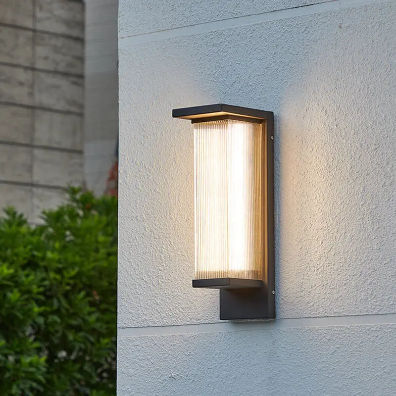 Industrial Waterproof Rectangular PC Striped Shade LED Outdoor Wall Sconce Lamp Cuvalon