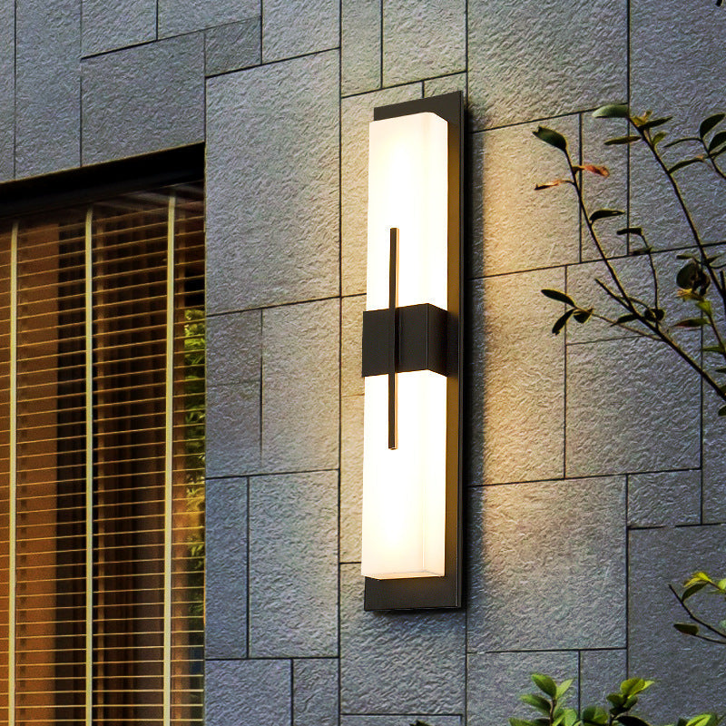 Outdoor Minimalist Rectangular Stainless Steel Acrylic LED Waterproof Wall Sconce Lamp Cuvalon