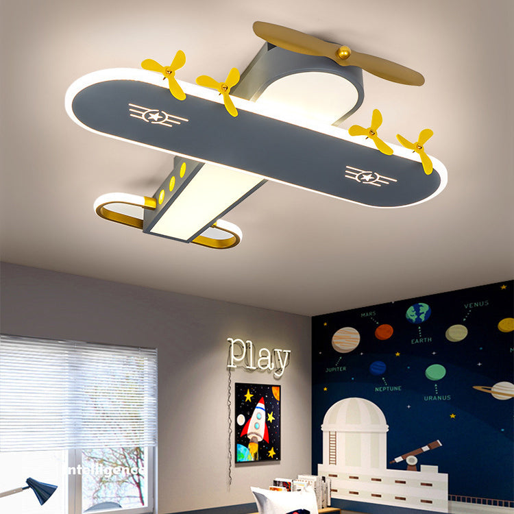 Contemporary Creative Kids Airplane Iron LED Flush Mount Ceiling Light For Bedroom Cuvalon