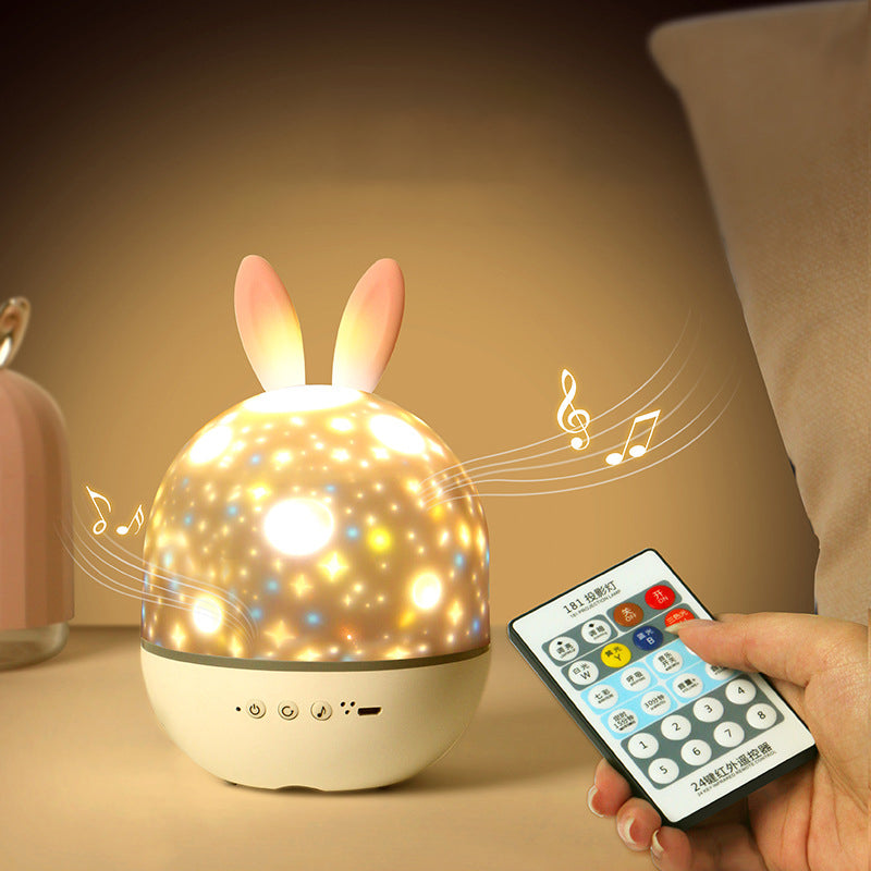 Contemporary Creative Kids Projectable Round Rabbit Deer ABS LED Table Lamp For Bedroom Cuvalon