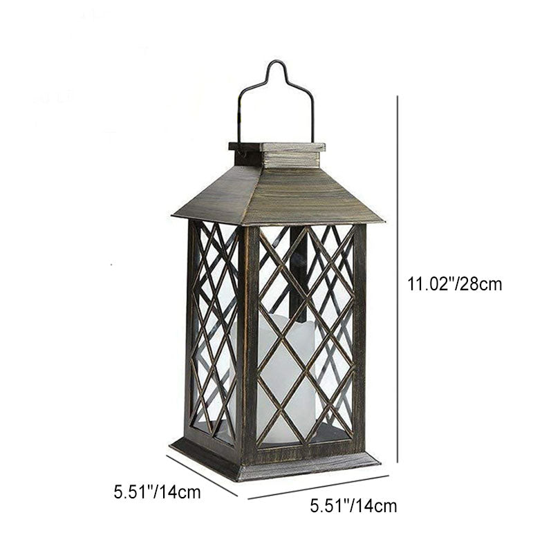 Traditional Vintage Solar Quadrangle Palace Light Iron Glass LED Outdoor Light For Garden Cuvalon