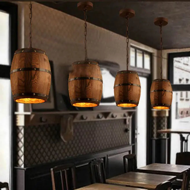 Vintage Wooden Wine Barrel 1-Light Single Barrel Pendant Light Cuvalon
