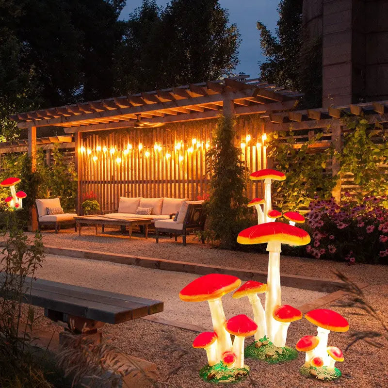 Modern Art Deco Solar Waterproof Mushroom Resin Glass Fibre LED Landscape Lighting Outdoor Light For Garden Cuvalon