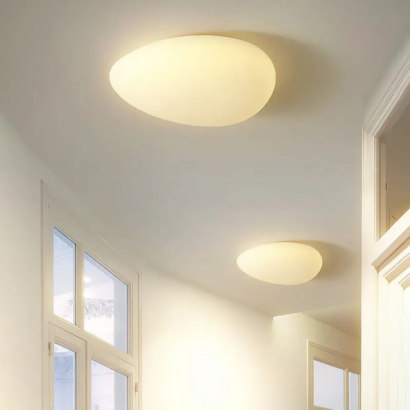 Nordic Minimalist Cobblestone PE Lampshade LED Flush Mount Ceiling Light Cuvalon