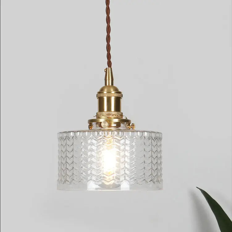 Japanese Vintage Brass Glass Round Jar 1-Light Pendant Light Cuvalon