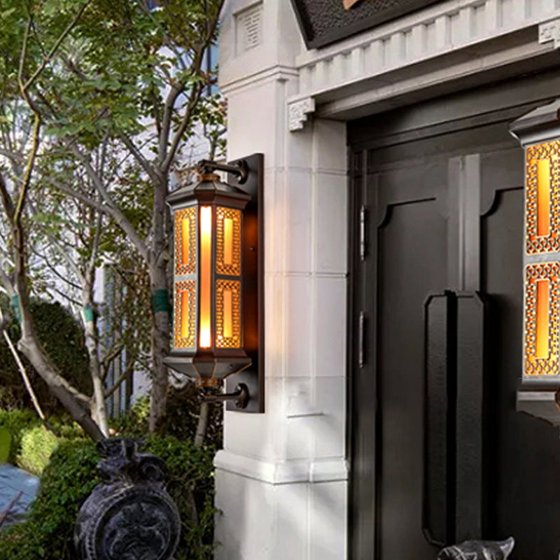Traditional Chinese Waterproof Aluminum Glass Cylinder 1/2 Light Wall Sconce Lamp For Outdoor Patio Cuvalon