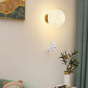 Contemporary Creative 3D Printed Moon Shade Resin Astronaut 1-Light Wall Sconce Lamp For Bedroom Cuvalon