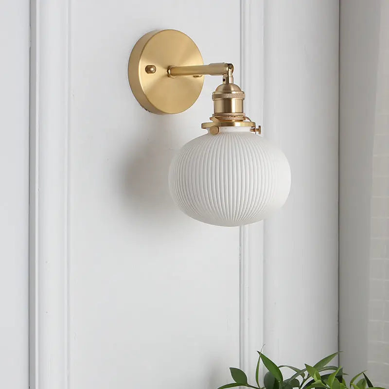 Japanese Retro Minimalist Cylinder Oval Brass Lucite 1-Light Wall Sconce Lamp Cuvalon