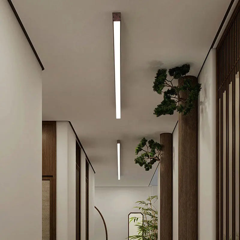 Modern Minimalist Wood Grain Aluminum Strips LED Flush Mount Ceiling Light Cuvalon