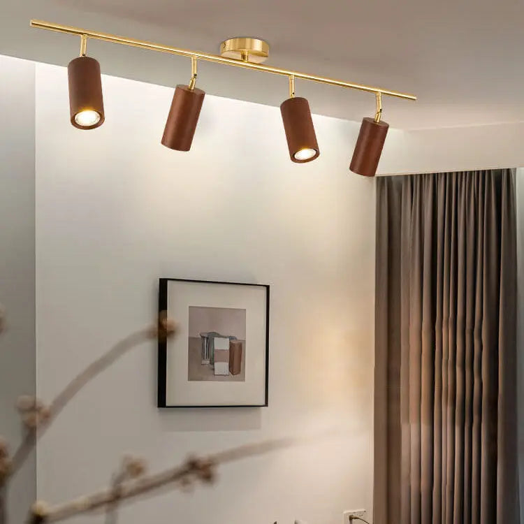 Nordic Minimalist Walnut Wood Spotlight Linear Track 1/2/3/4 Light LED Semi-Flush Mount Ceiling Light Cuvalon