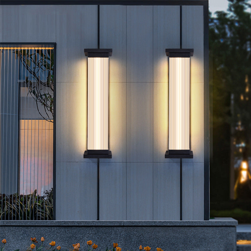Modern Minimalist Waterproof Striped Rectangle Stainless Steel Acrylic Wall Sconce Lamp For Outdoor Patio Cuvalon