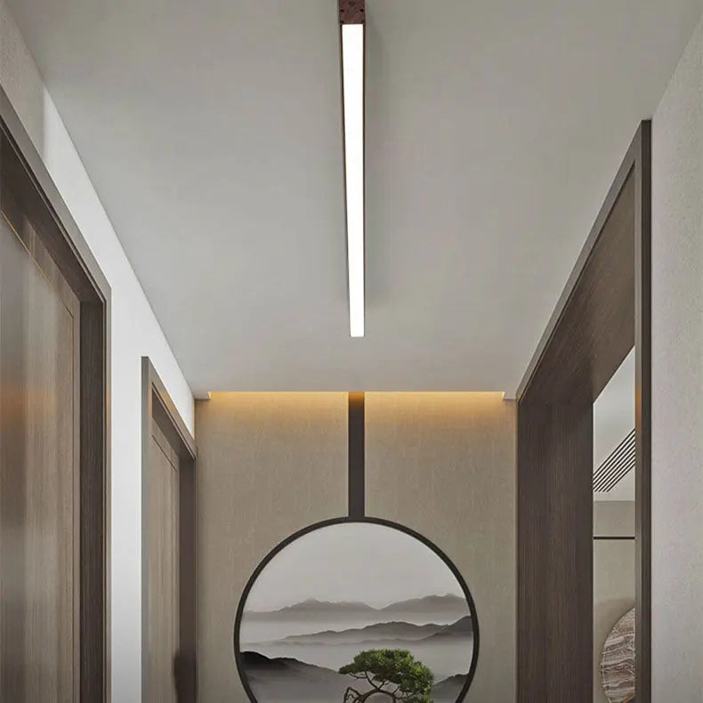 Modern Minimalist Wood Grain Aluminum Strips LED Flush Mount Ceiling Light Cuvalon