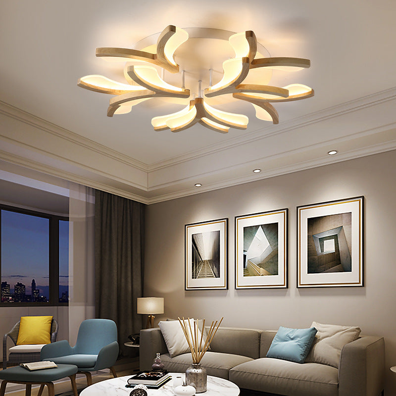 Contemporary Scandinavian Branch Flower Wood Iron Acrylic LED Semi-Flush Mount Ceiling Light For Living Room Cuvalon