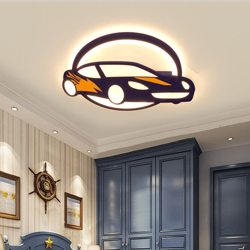 Contemporary Creative Iron Acrylic Cartoon Sports Car LED Kids Flush Mount Ceiling Light For Bedroom Cuvalon