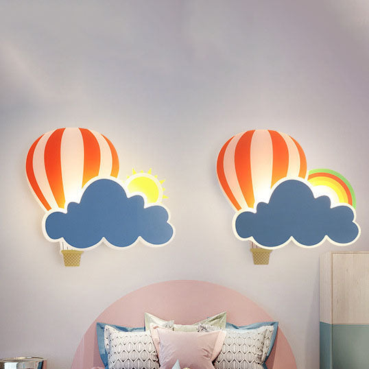 Contemporary Creative Kids Hot Air Balloon Clouds Iron Acrylic LED Wall Sconce Lamp For Bedroom Cuvalon