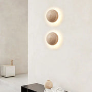 Japanese Minimalist Round Yellow Travertine Wabi-Sabi LED Wall Sconce Lamp Cuvalon