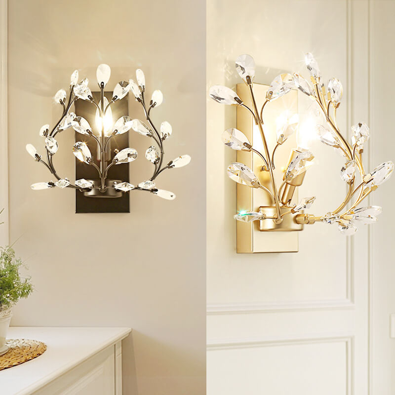 Modern Creative Light Luxury Crystal Leaf 1-Light Wall Sconce Lamp Cuvalon