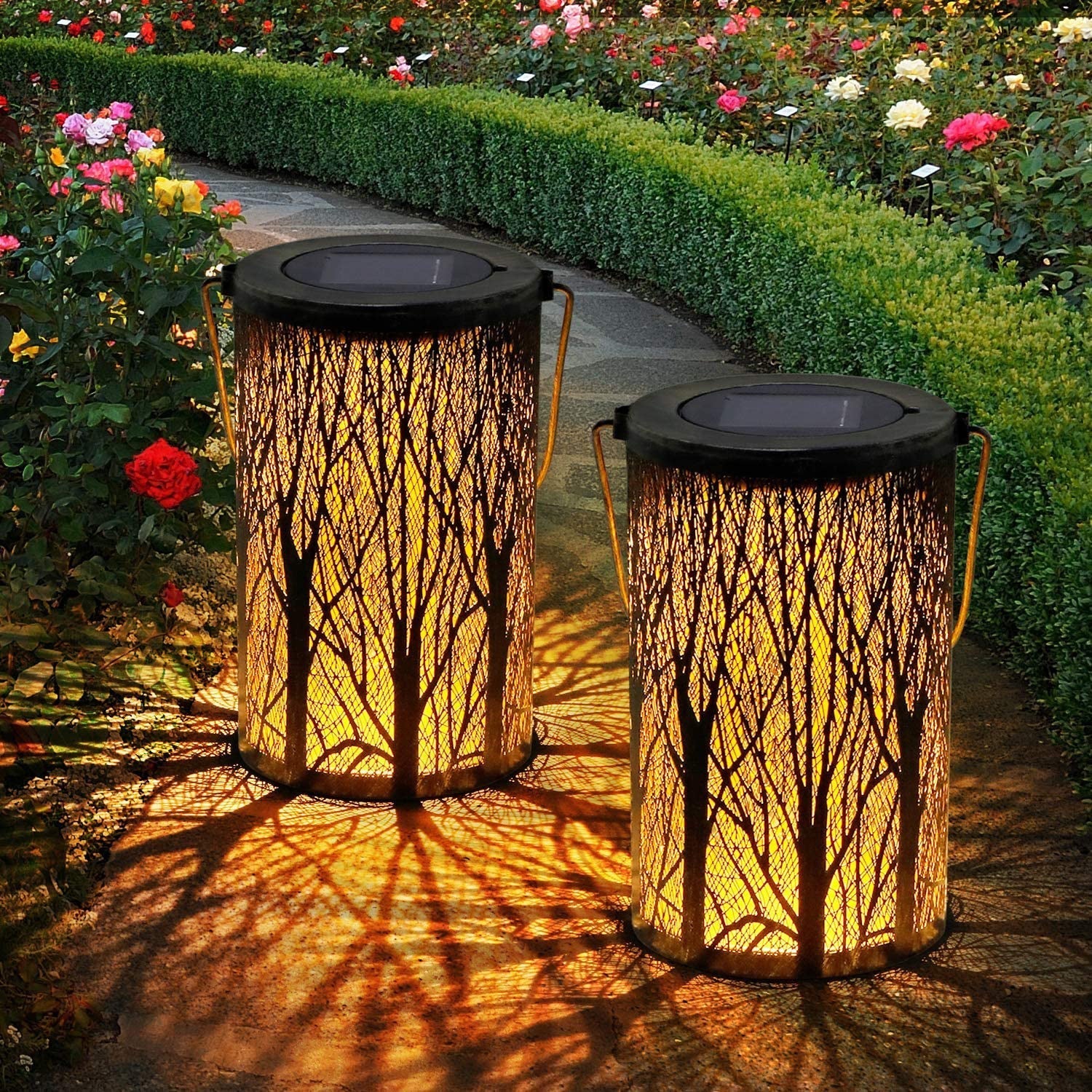 Modern Art Deco Solar Cylinder Skeleton Lantern Iron LED Outdoor Landscape Light For Garden Cuvalon