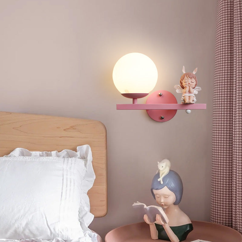 Contemporary Creative Kids Girls Unicorn Orb Resin Iron Glass 1-Light Wall Sconce Lamp For Bedroom Cuvalon