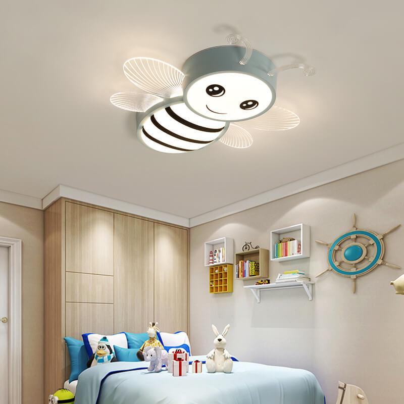 Contemporary Creative Kids Bee Iron Acrylic LED Flush Mount Ceiling Light For Bedroom Cuvalon