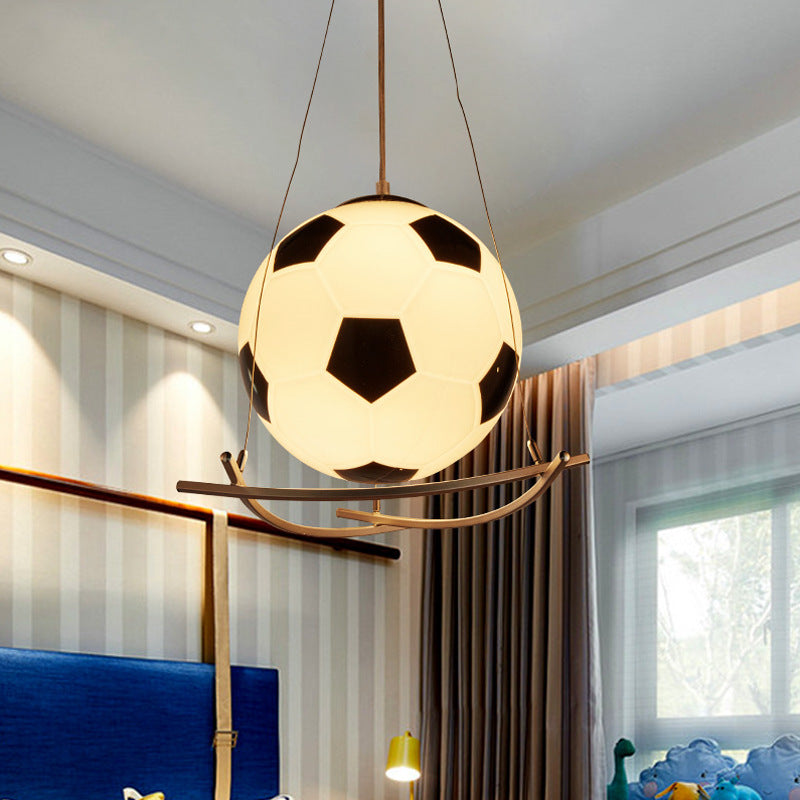Cartoon Creative Soccer Glass Iron 1-Light Kids Pendant Light Cuvalon
