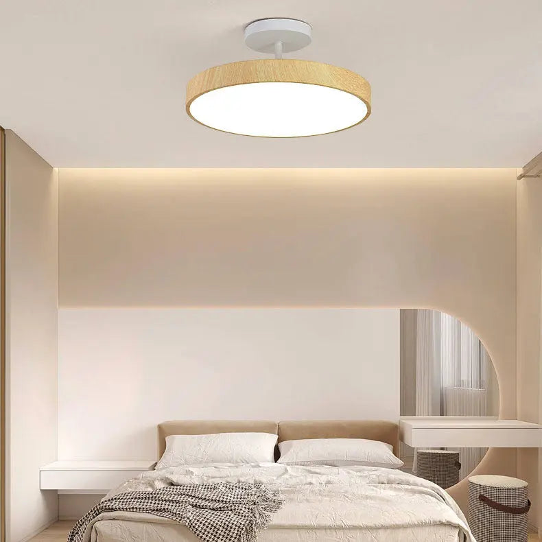 Japanese Wabi-sabi Minimalist Wood Grain Round LED Semi-Flush Mount Light Cuvalon