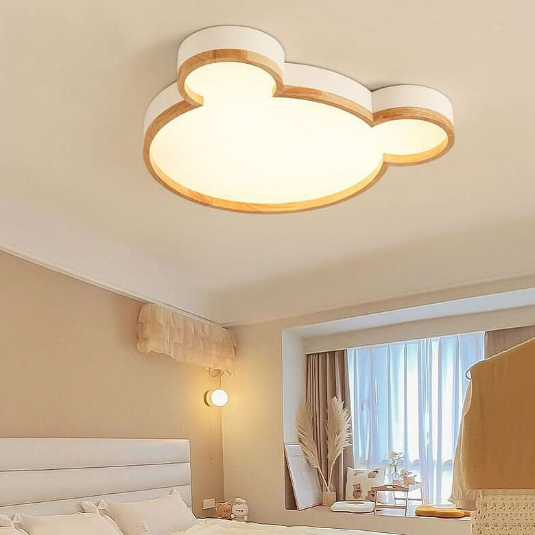 Nordic Wood Bear Shape LED Kids Flush Mount Ceiling Light Cuvalon