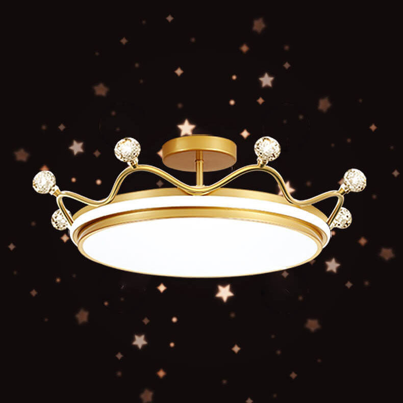 Contemporary Creative Kids Crown Iron Acrylic LED Semi-Flush Mount Ceiling Light For Bedroom Cuvalon